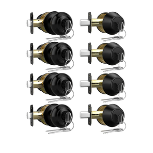 Exterior Door Knob with Lock and Key, 4 Pack Keyed Alike Entry Door Knob for Front Door Lock Set, Matte Black Bedroom Door Knobs with Lock and Single Cylinder Deadbolt Set