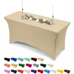 Utopia Kitchen Spandex Tablecloth 1 Pack [6FT, Champagne] Tight, Fitted, Washable and Wrinkle Resistant Stretch Rectangular Patio Table Cover for Event, Wedding, Banquet & Parties [72Lx30Wx30H Inch]