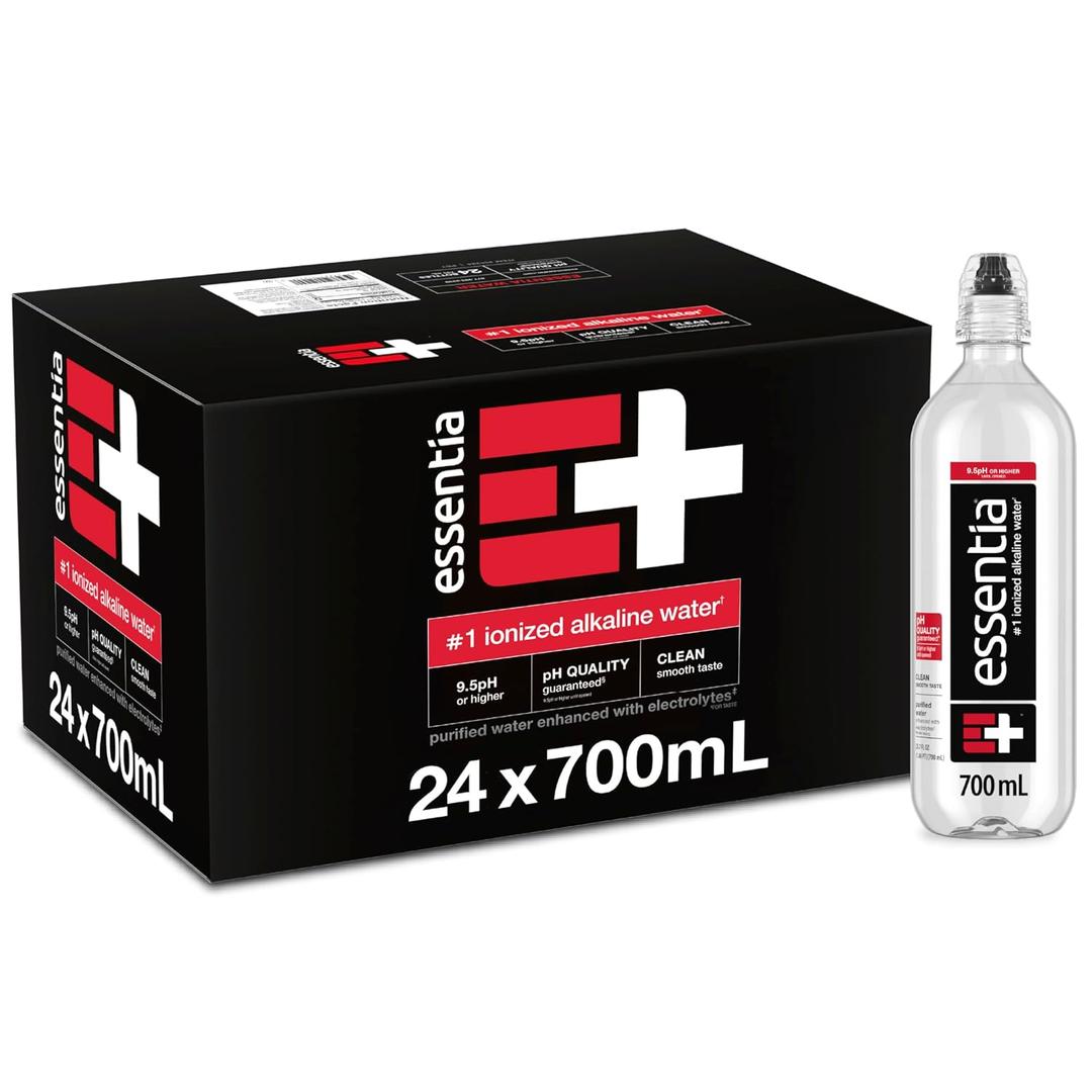 Essentia Water LLC, Ionized Alkaline Bottled Water; 99.9% Pure, Infused with Electrolytes, 9.5 pH or Higher with a Clean, Smooth Taste, 23.67 Fl Oz (Pack of 24) (EXP 10/28/26)