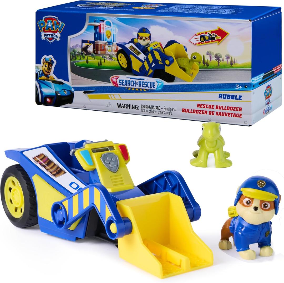 Paw Patrol: Search & Rescue, Rubble Rescue Bulldozer Vehicle with 2 Figures, Police Car Toy with Pull-Back Action, Kids Toys for Boys & Girls Ages 3+