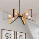 VILUXY Contemporary Hanging Chandelier Lighting Fixture Matt Black and Brass Finish Mid-Century Geometric Pendant Lighting for Dining Room, Kitchen, Living Room 6-Light (black and gold)