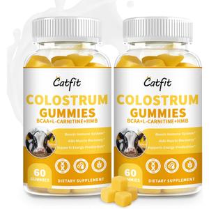 Sugar-Free Bovine Colostrum Supplement Gummies,Grass-Fed Colostrum for Women &Men, Gut Health, Immunity, Cognitive, Orange Flavor 120 Gummies with 40% IgG (60 Count (Pack of 2))