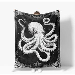 Octopus Throw Blanket Soft Warm Cozy Ocean Octopuses Blankets Fuzzy Plush Fleece Octopus Blanket Nautical Gifts for Couch Bed Sofa Home Decor 40''X50''