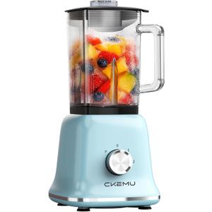 Professional Blender For Smoothies, 58 Oz Glass Jar, Glass Blender Including Puree & Crush Ice Functions, 750 Watts (Blue)