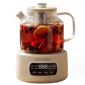 Lemuugo 1.2L Glass Tea Kettle with Infuser, Borosilicate Glass Health Pot, Digital Temperature Control, 24H Timer for Tea, Coffee, Herbal Drinks & Hot Beverages