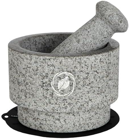 Laevo Mortar and Pestle Set (Large) - Stone Spice Grinder - Grinding Bowl and Pestle - Reversible Molcajete Mexicano - Large Mortar and Pestles Set for Guacamole, Spices - 2.1 Cup, Gray Granite