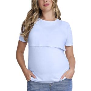 Motherhood Maternity Women's Short Sleeve Crew Neck Nursing Tee Shirt for Breastfeeding with Easy Access, XS