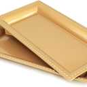 2 Pack Gold Bathroom Vanity Tray for Countertop with Beads, Small Plastic Toilet Tank Tray Versatile Storage Organization Tray for Makeup, Perfume, Desk, Kitchen, Candles, 14"x7"x1", 36G