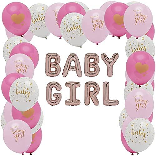 BLUE PANDA - Girl Rose Gold Balloons, Baby Shower Party Decorations (16 in, 44 Pieces) - Baby Shower Decoration
