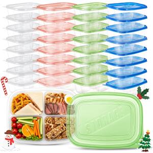 Havawish 32 Pack 37 oz Bento 4 Compartment Meal Prep Container with Reusable Lid Togo Take out Plastic Storage Containers Lunch Bento Boxes, Large, Shrink Wrap, Leakproof, Microwave Freezer Safe