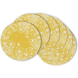 Artoid Mode Yellow Bloom Flowers Spring Round Placemats Set of 6, 14 Inch Summer Holiday Round Table Mats for Dining Decoration