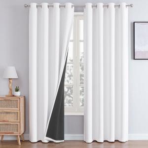 ChrisDowa White 100% Blackout Curtains 90 inch Long for Bedroom with Black Liner, 2 Thick Layers Total Blackout Thermal Insulated Grommet Long Window Curtains 2 Panels Set (Pure White, 52 x 90 Inch)