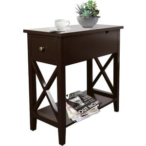 ChooChoo End Table, MDF Material Flip Top Narrow End Table with Drawer, Accent Small Side Table Nightstand for Living Room, Bedroom, and Small Spaces - Espresso