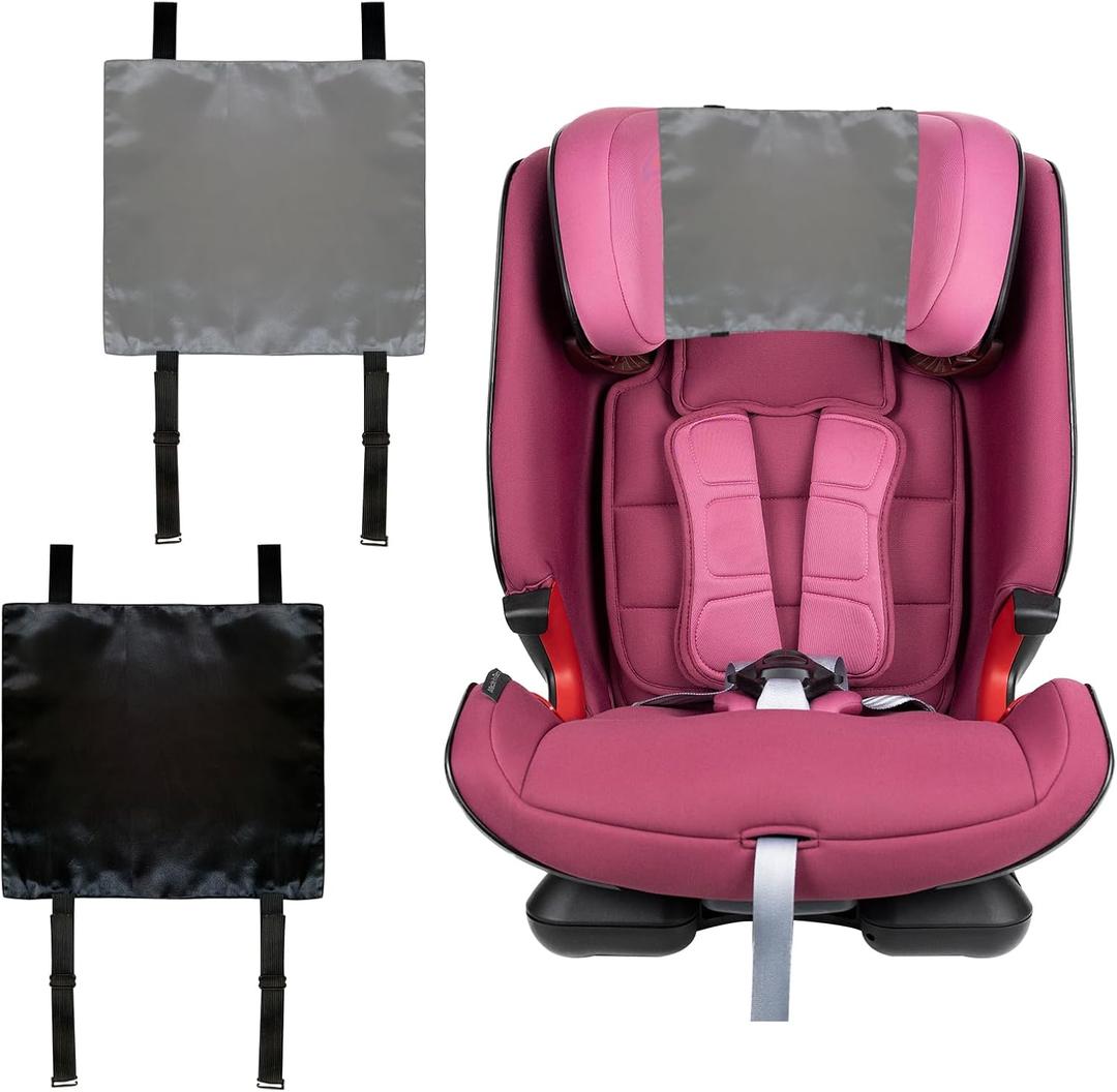 2 PCS Satin Car Seat Headrest Cover for Babies, Soft Silk Feeling Headrest Cover for Hair Protection, Satin Baby Car Seat Hair Protector (Black+Grey)