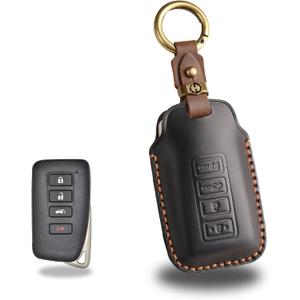 Leather Key Fob Cover with Keychain Compatible with Lexus RX ES GS LS NX RS GX LX RC LC (BLACK)