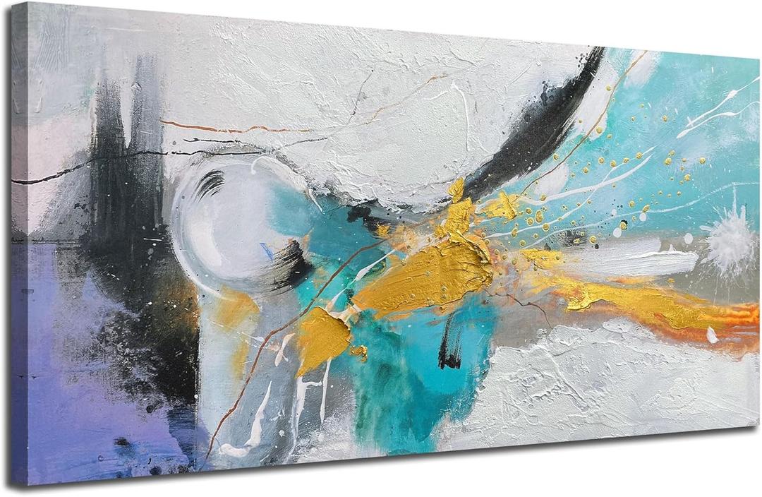 Arjun Large Abstract Wall Art Canvas for Living Room Black and White Painting for Mens Room Textured Hand Painted Modern Picture Bedroom Home Office Wall Decor, Framed Black and white abstract, 48"L x 24"W
