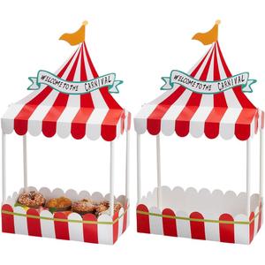 WEBEEDY 2 Pcs Carnival Cupcake Stand Dessert Table Display Set Red White Stripes Popcorn Stall Table Centerpieces Cake Holder for Birthday Christmas Thanksgiving Wedding Party Celebration Decor Supplies