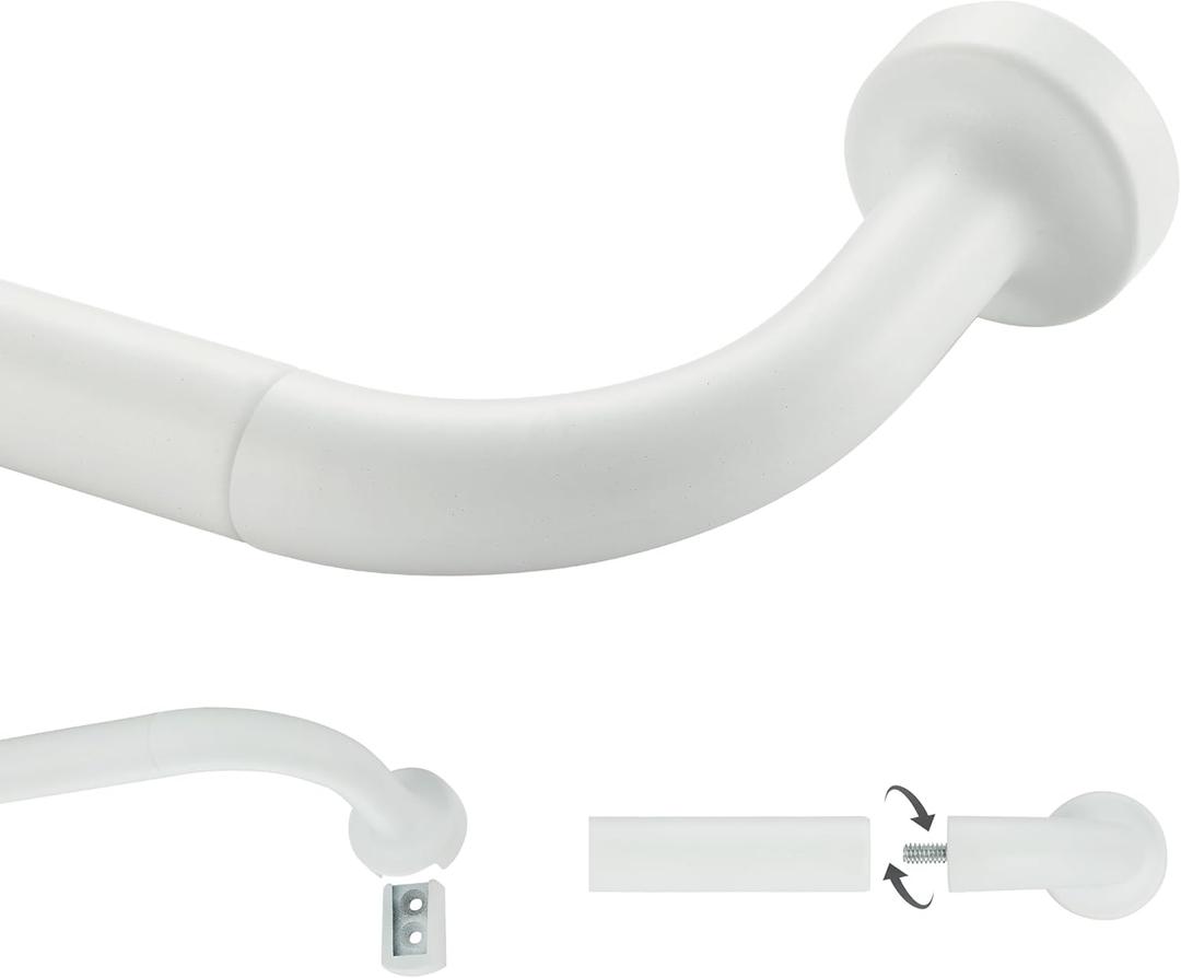 Matte White Curtain Rod for Windows 28 to 86 Inch, Internal Splicing 1 Inch Diameter Disc, Adjustable Room Darkening Curtain with Aluminum Finials and Brackets, Wrap Around Design