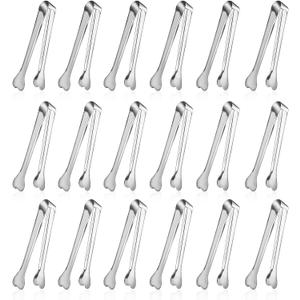 18 Pack Premium Small Serving Tongs, Mini Stainless Steel Appetizer Tongs 4.33Inch Silver