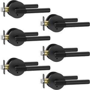Asidrama 6 Pack Privacy Door Handles with Lock, Black Door Handles Interior for Bedroom or Bathroom, Heavy Duty Door Lever with Reversible Interior Door Handle for Left Right Sided Doors