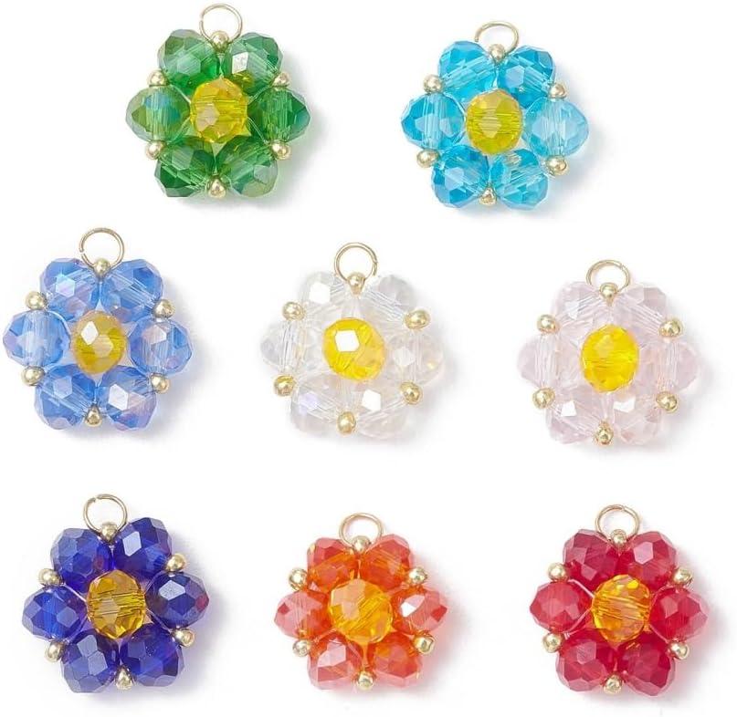 80Pcs Colorful Glass Seed Beads Flower Pendants Beaded Floral Charms for Bracelet Necklace Jewelry Making
