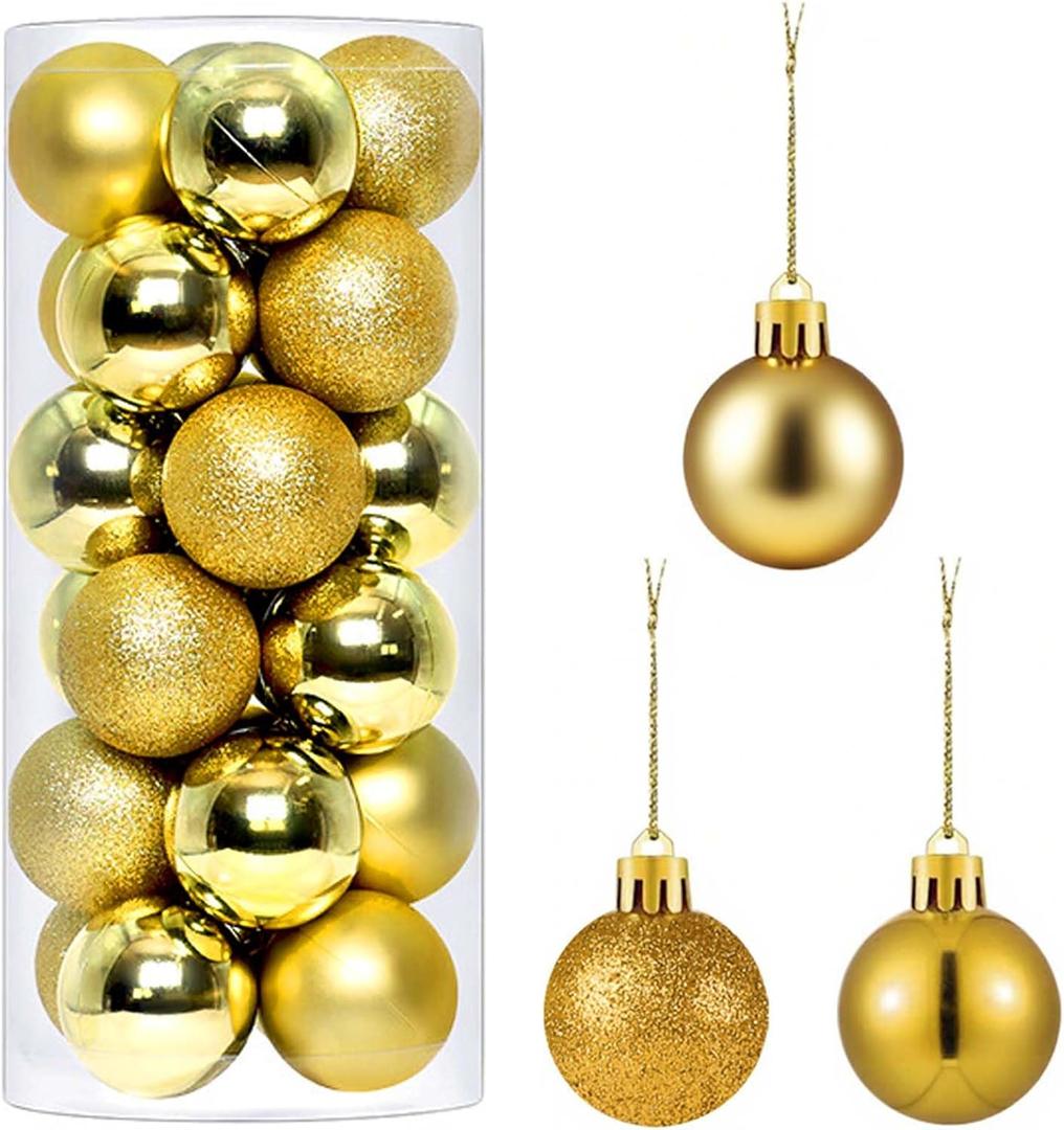 24PCS Christmas Ball Ornaments1.57 Inch Mini Christmas Balls Small Xmas Tree Hanging Ornaments Decorative Balls for Xmas Tree Outdoor Indoor DIY Craft Party Supplies,Gold