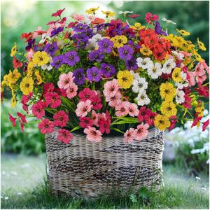 24 Bundles Lifelike Outdoor Artificial Flowers, UV Protected No Fade Fake Silk Plants for Spring Summer, Realistic Faux Flowers for Garden Porch Patio Decorations (6 Color Mix)