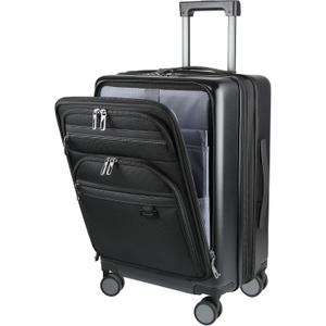 KROSER Hardside Expandable Carry On Luggage 22x14x9 Airline Approved With Front Business Pockets, 20 Inch Suitcases with Wheels, Carry on Suitcase with TSA Lock & USB Port, Black
