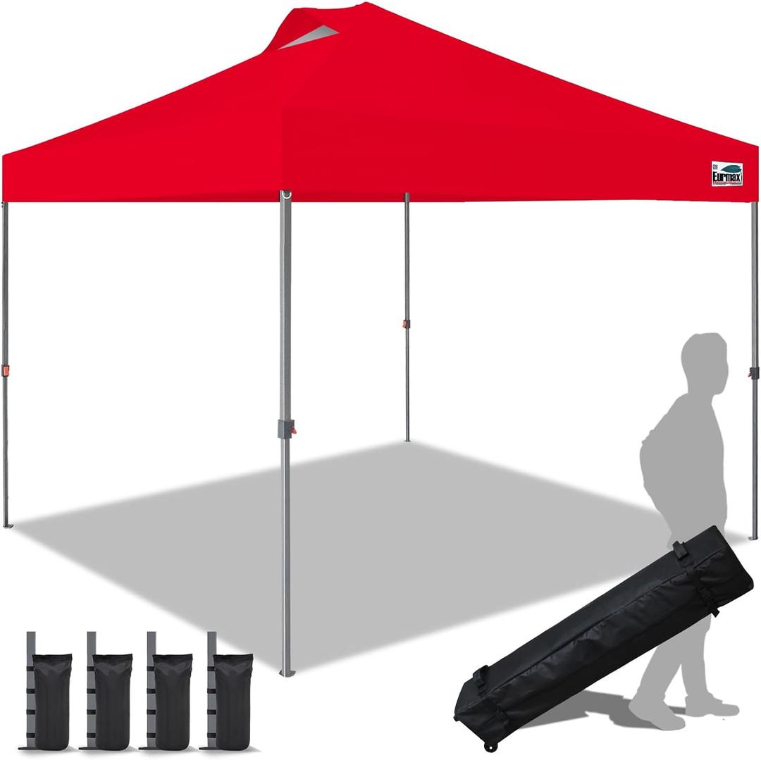Eurmax USA NOMATTER ONE-Person Open&Close 10x10ft Pop Up Canopy TentPortable Shelter Canopy for Outdoor EventsInstant Canopies, Temporary Sunshade,Bonus 4 Sand Bags(Red)