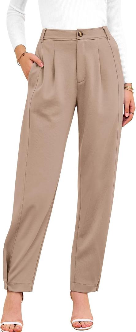 BTFBM Business Casual Outfits for Women Tapered Work Pants (Beige, S)
