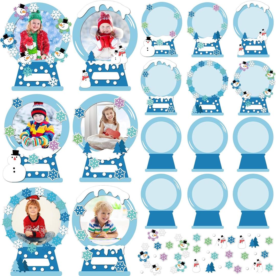 Soaoo 30 Sets Snow Picture Frame Craft for Kids Christmas Winter Magnet DIY Photo Frames Fun Snow Globe DIY Snowman Snowflake Crafts for Winter Christmas Classroom Toddlers Holiday Party Activities