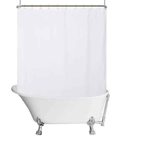 HOME Waterproof Fabric Clawfoot Tub Shower Curtain 180 x 70 inch All Wrap Around, 36 Hooks Included, Breathable Fabric, Machine Washable, White, 180x70