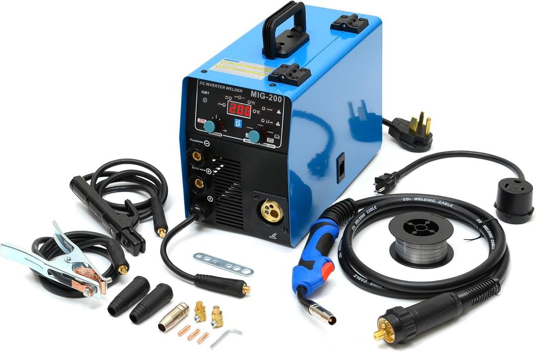 200A MIG Welder 110V/220V, 4-in-1 Gas MIG/Flux Core/Lift TIG/Stick Welding Machine, Beginner-Friendly Synergic Control, Large Digital Display, IGBT Inverter