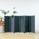 Furnnylane 6 Panel Double Sided Short Room Divider for Room Separation, Natural Black Rattan Folding Privacy Screen, Freestanding Partition Screen for Home Office - 3.95 ft Tall