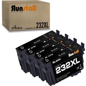 Run Star 4 Packs Remanufactured for 232XL T232XL Black Ink Cartridge Replacement for Epson 232XL T232XL use for Expression Home XP-4200 XP-4205 XP4205 Workforce WF-2950 WF-2930 Printer (4 Black)