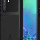 LOVE MEI Military Rugged Case for Samsung Galaxy S21 Fe, with Tempered Glass Screen Protector, Shockproof Dustproof Scratch Proof Hybrid Metal and Silicone Gel Heavy Duty Full Body Cover Black