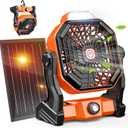 20000mAh Solar Camping Fan, 10W Solar Powered Fans with Solar Panel, Rechargeable Fan & Led Lantern, Battery Operated Powered Outdoor Tent Fans for Camping Summer Essentials (Orange)