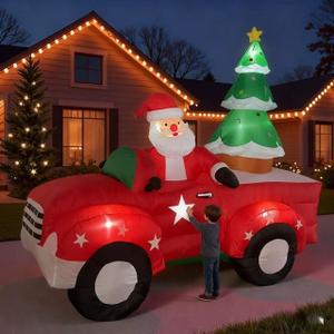 8 FT Christmas Inflatables Santa Claus in Sleigh with Two Reindeer Outdoor Decorations Blow Up Yard Santa Claus with Built-in LEDs (Green Monster)