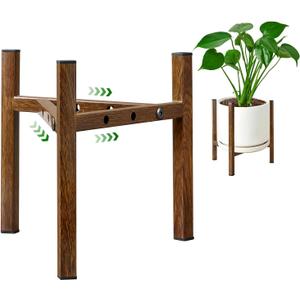 Airpark Adjustable Plant Stand Indoor, Metal Mid Century Modern Plants Stands, Stable Plant Holder Indoor Outdoor Corner, Fit 8 9 10 11 12 inch Pots,Brown Wood-Grain (Pot & Plant Not Included)