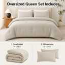CozyLux Oversized Queen Comforter Set, 3 Pieces Beige Quilted Bedding