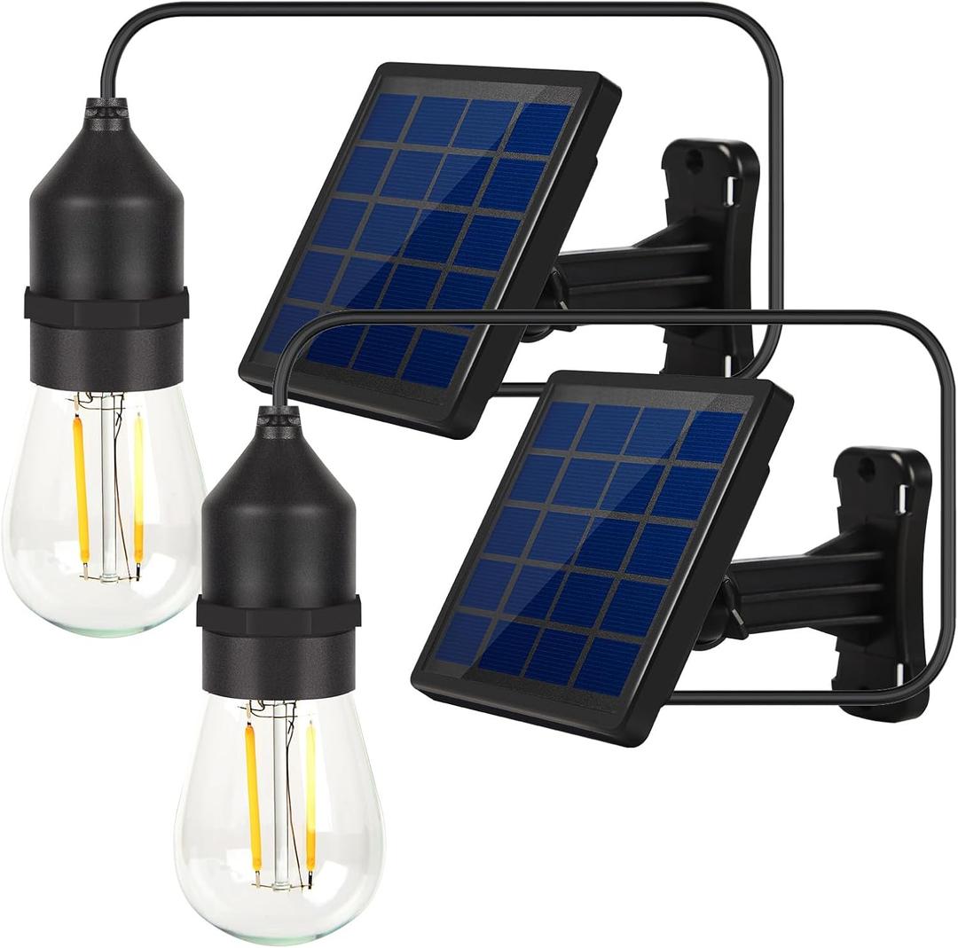 Solar Light Bulb Dusk to Dawn Outdoor Waterproof 3000K with Cable 9.8FT Portable Solar Powered Pendant Lingting for Replacement DIY, Chicken Coop, Shed 2 Pack