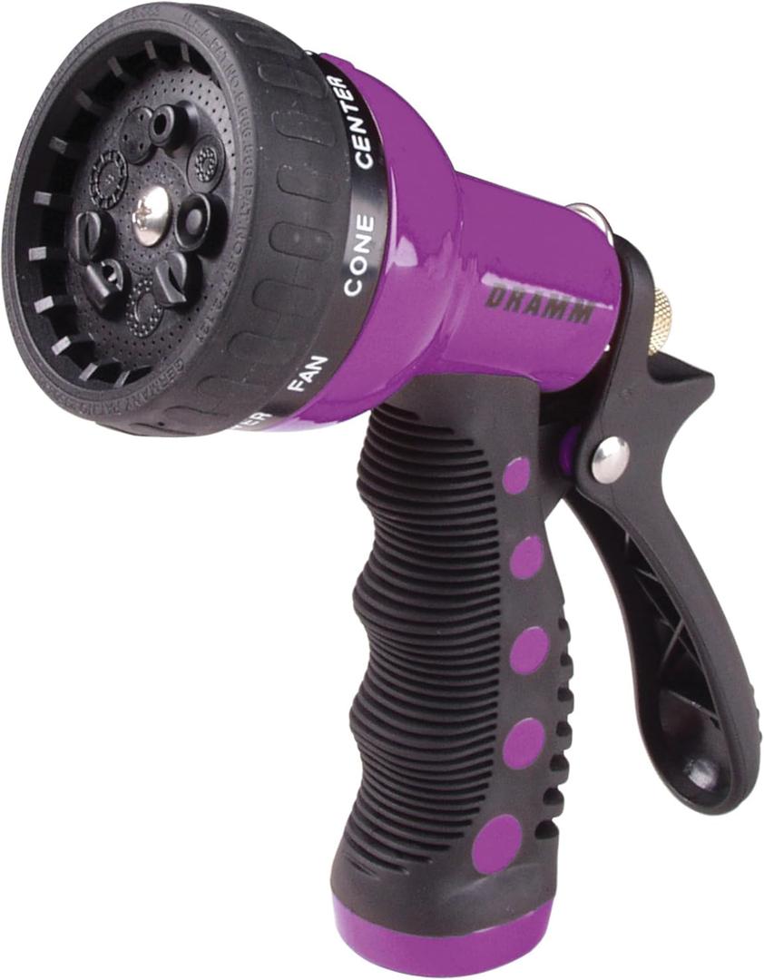 Dramm Revolver Heavy Duty 9 Pattern Quick Click Adjustable Garden Hose Spray Nozzle with Trigger Style Handle, for your Car, Boat, Deck, Sidewalk, Flowers and Young Trees, Berry