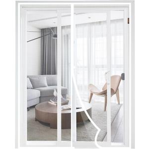 Magnetic Screen Door White 72'' x 80'', High-Density Fiber Mesh Net Curtain Tear-Resistant, Pet Friendly, Easy Installation for Sliding Glass/Double/Patio/French/Front/Back Doors