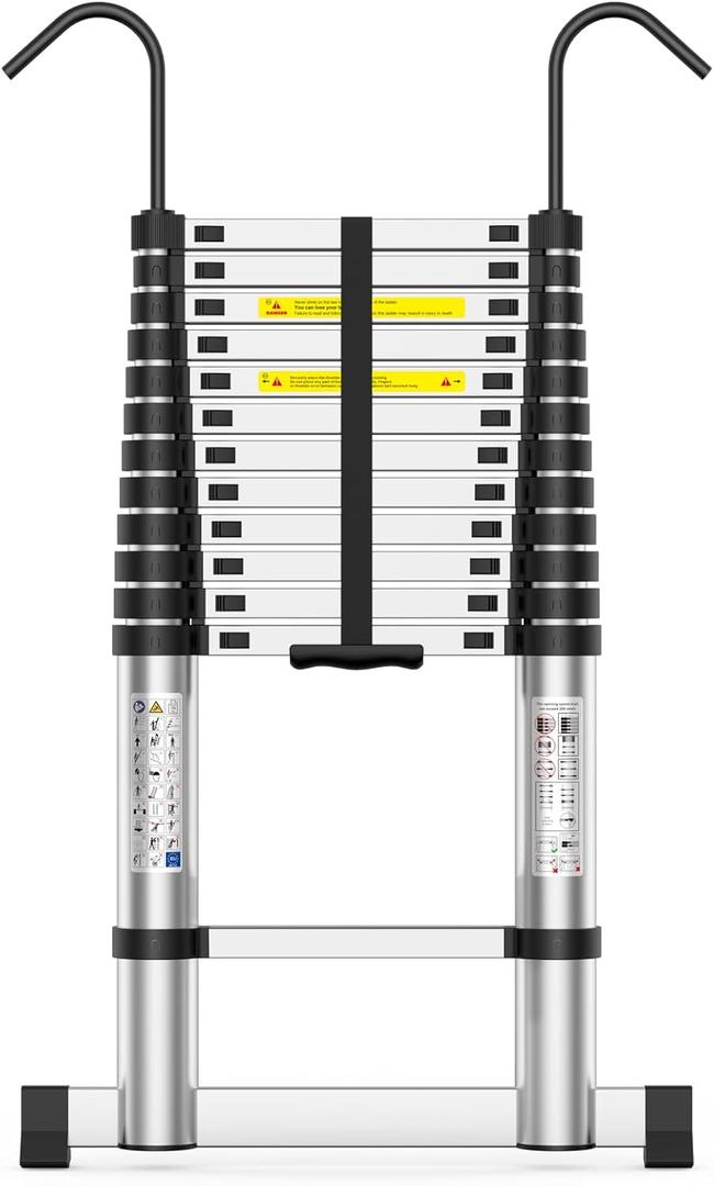 Telescoping Ladder,12.5 FT Extension Ladder, Heavy Duty 330lbs Max Capacity, Multi-Purpose Collapsible Ladder with Stable Hook and Balancing Bar for RV or Outdoor Work Telescoping Ladder,12.5 FT Extension Ladder, Heavy Duty 330lbs Max Capacity, Multi-Purpose Collapsible Ladder with Stable Hook and Balancing Bar for RV or Outdoor Work
