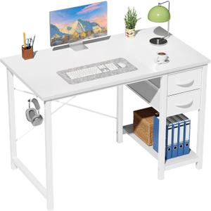 Sweetcrispy 40-Inch Computer Desk with Drawers, Office Desk, White