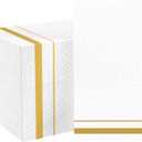 200 Pack 3-Ply Disposable Paper Napkins, Soft and Absorbent Paper Hand Towels, Gold Trim Lined Elegant Dinner Napkins for Kitchen, Wedding, Parties, Dinners or Events (15.7" x 13")