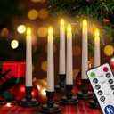 SoulBay 6pcs Christmas Decorations Window Candles with Remote Timer, 7.9inch Battery Operated Flameless Flicker LED Taper Candle Lights w/Black Holders for Home Party Indoor Windowsill Dcor