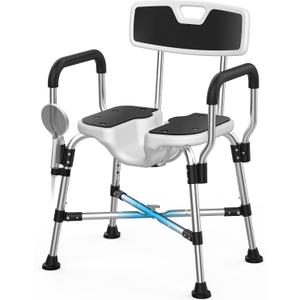 Heavy Duty Shower Chair for Inside Shower 450lb U-shape Shower Seat with Arm and Back for Elderly and Disabled Adjustable Height Medical Bathtub Stool Private Clean for Women Seniors Handicap