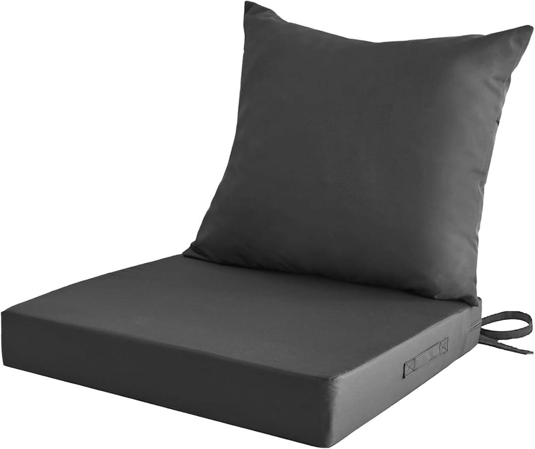 Outdoor Chair Cushion SetFade Resistant Thick Memory Foam 24 * 24in Seat Cushion Set, Waterproof Patio Chair Cushion with Durable Ties for Outdoor Furniture (Grey)