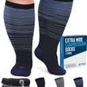 Doctor's Select 3 Pairs Plus Size Compression Socks Wide Calf - Up to 6XL | 20-30 mmHg Plus Size Compression Socks for Women Wide Calves | Line Patterns 2 (XX-Large)